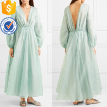 Agraciado verde de manga larga con cuello en v maxi vestido de verano manufactura venta al por mayor ropa de mujer de moda (TA0326D)